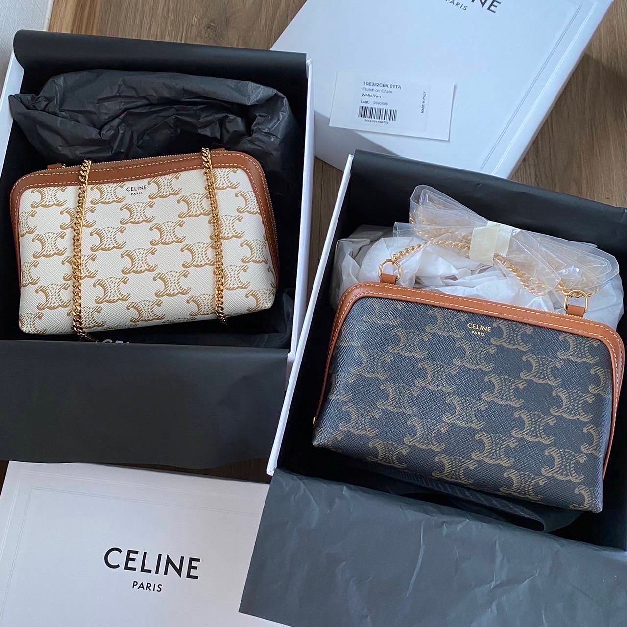 New Celine clutch on chain White/Tan