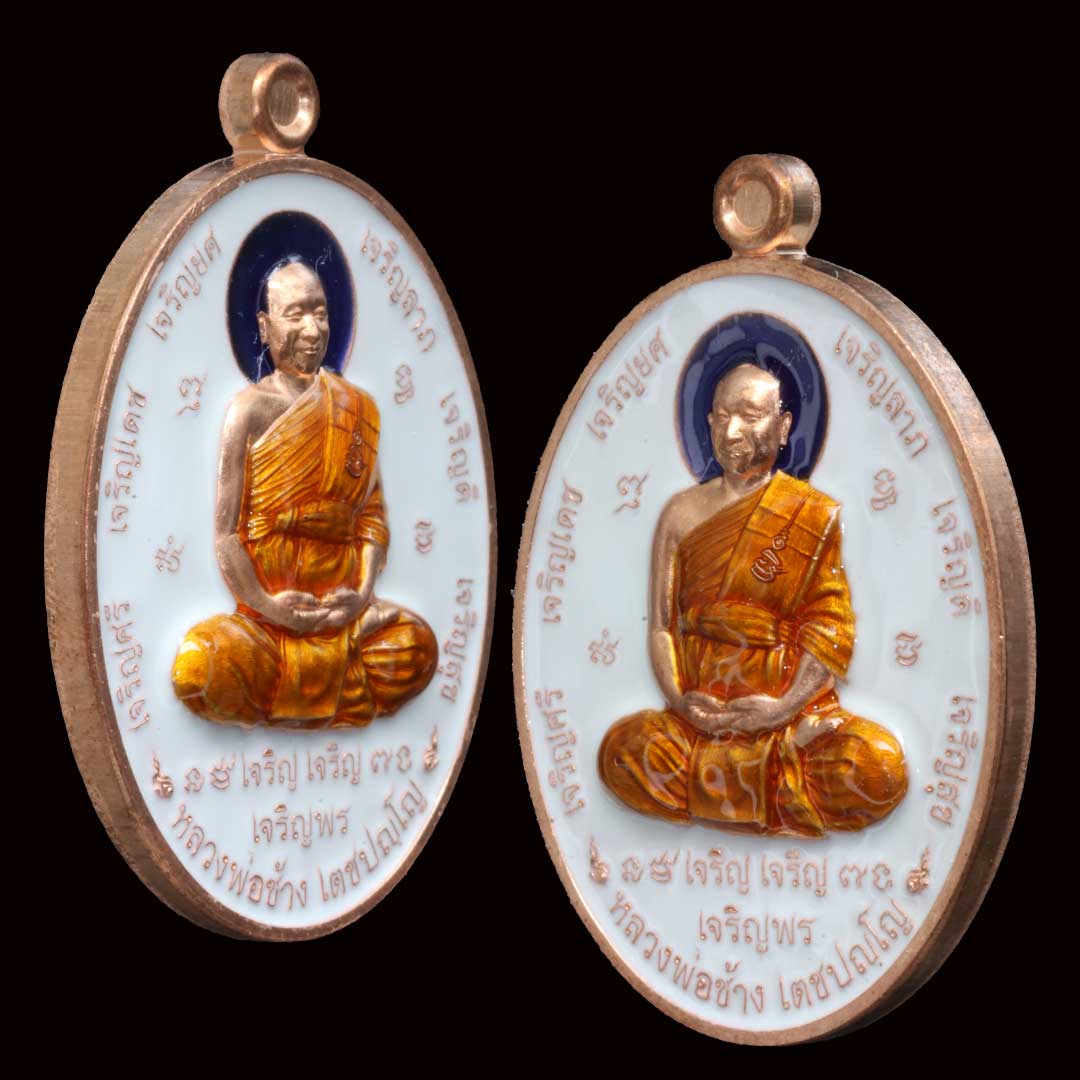 เหรียญสารพัดเจริญ หลวงพ่อช้าง วัดจุกเฌอ ปี66 เนื้อทองแดงลงยาขาว เลข253