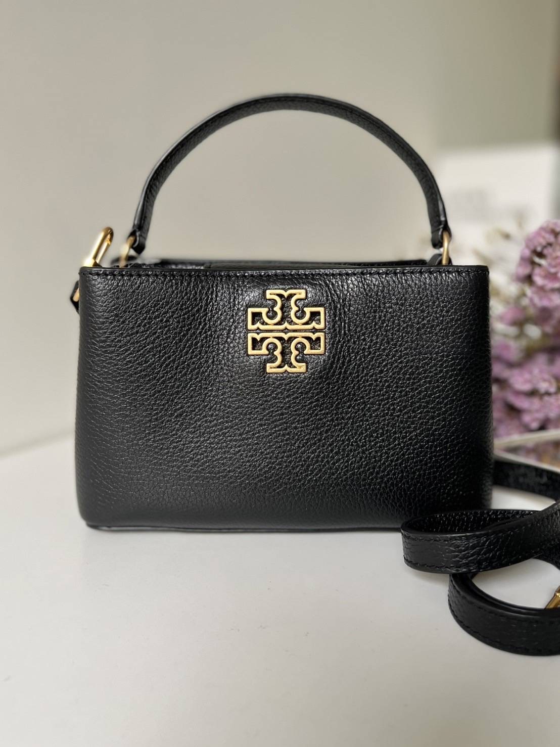 New Tory Burch Britten Micro Pebble Leather Satchel Crossbody