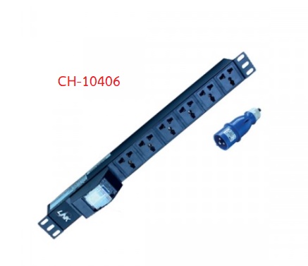 PDU 6 Universal Outlet (Circuit Braker 16A+Power Plug 16A) รางไฟที่มี Eyes Shutter และปลั๊กเพาเวอร์