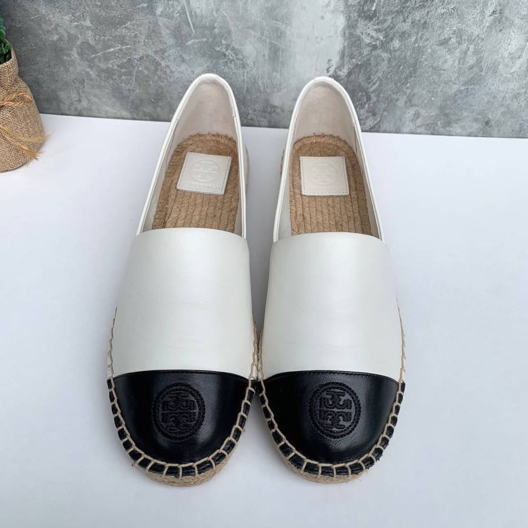 NEW TORY BURCH COLOR BLOCK FLAT ESPADRILLE MESTICO / SILKY VEG