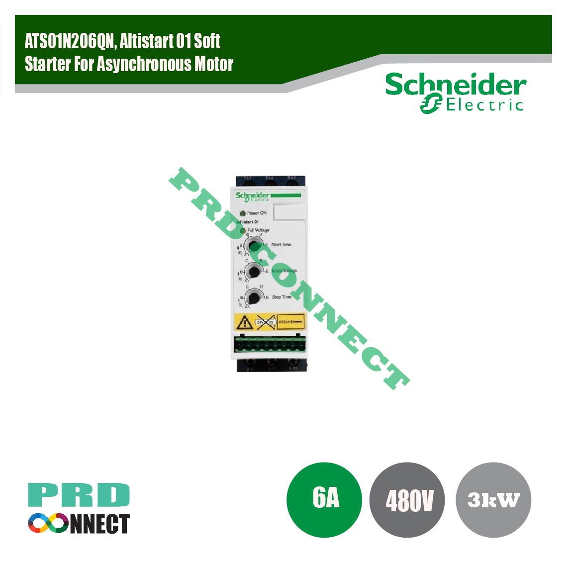 ATS01N206QN, ALTISTART 01 SOFT STARTER FOR ASYNCHRONOUS MOTOR, SCHNEIDER