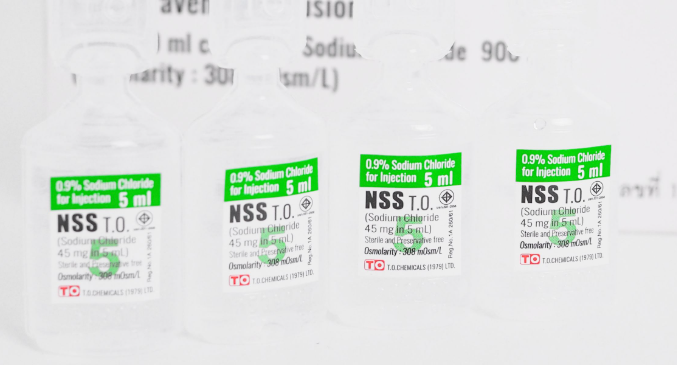 NSS 5 ml. 0.9 %Sodium Chloride 5 ml (1 แถว 4 ชิ้น)