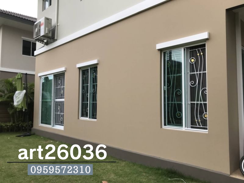 เหล็กดัดพร้อมมุ้งลวด ลายดาว กระจกบานเลื่อน