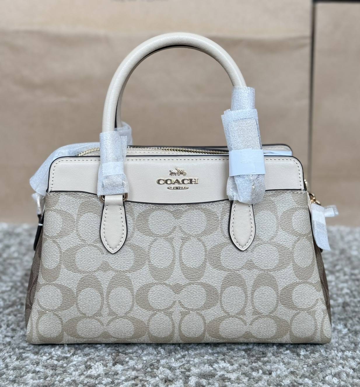 NEW COACH MINI DARCIE CARRYALL IN BLOCKED SIGNATURE CANVAS Size 10 1/4" (L) x 6 3/4" (H) x 4 1/4" (W)