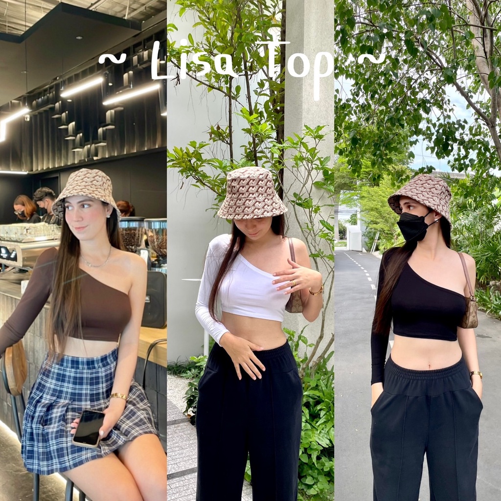 🖤Lisa Top🖤 เสื้อครอปแขนยาวไหล่เดียว มีหลายสี ผ้านิ่มใส่สบาย