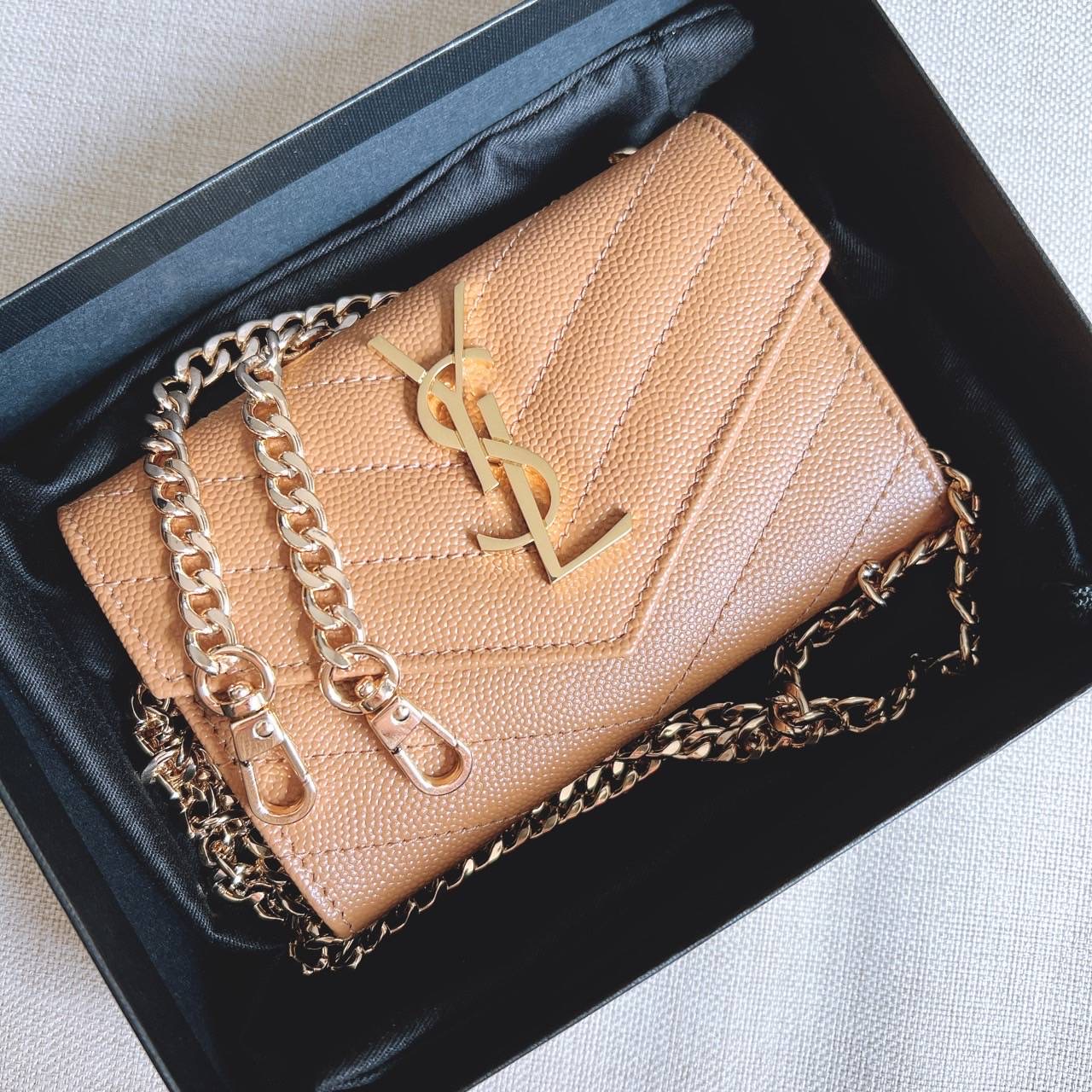 New Ysl card holder flap ปี 22 อุปกรณ์ กล่อง การ์ด ถุงผ้า แถมสายโซ่