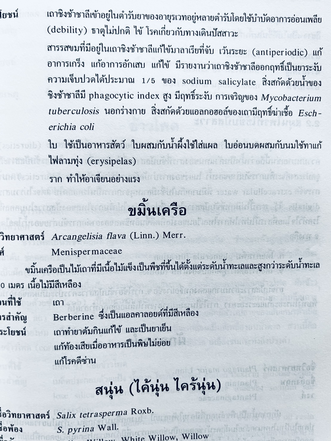 พืชสมุนไพร (ยาสมุนไพรไทย) โดย นิจศิริ เรืองรังษี, พยอม ตันติวัฒน์ คณะเภสัชศาสตร์ จุฬาลงกรณ์มหาวิทยาลัย.