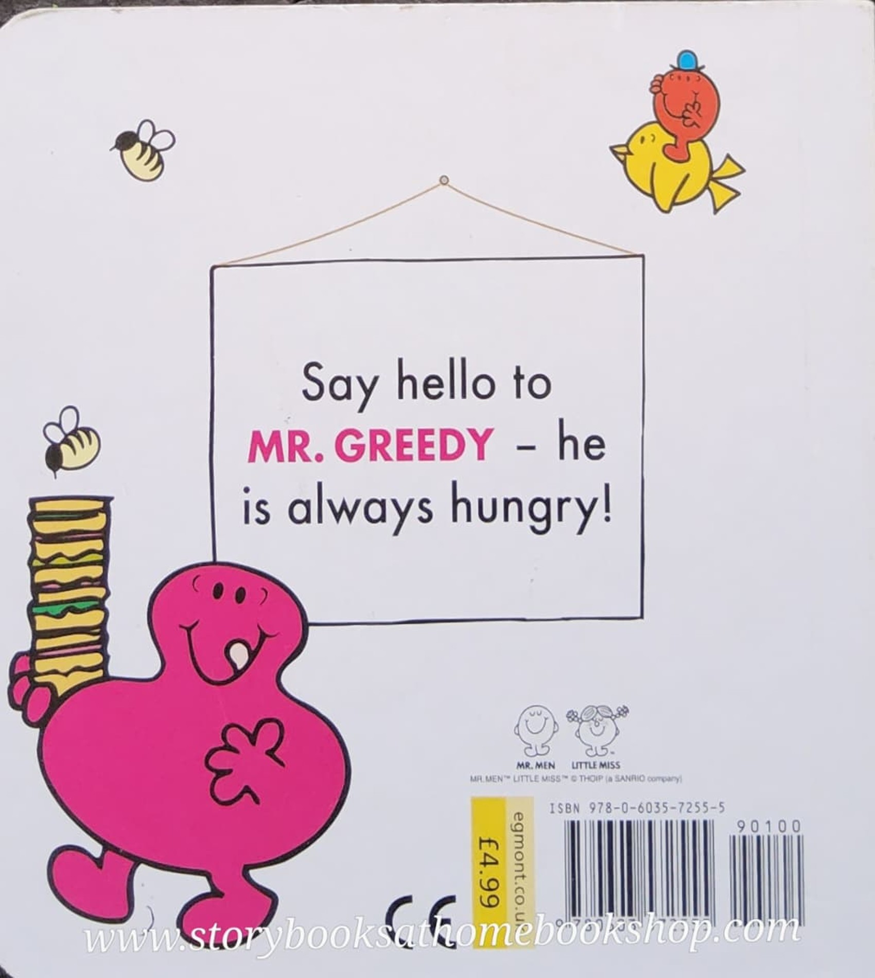 BOARD BOOK ** 👉LITTLE MISS&MR.MEN👍 🍅🍅HERE COMES MR.GREEDY by Roger Hargreaues