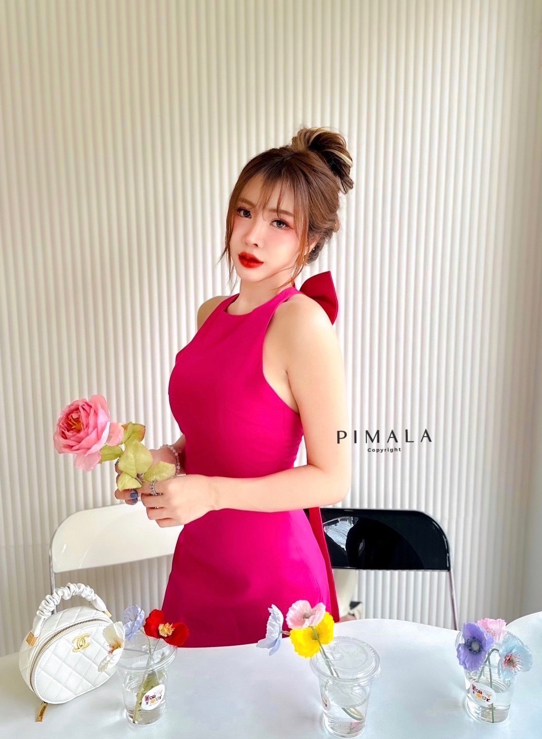 เดรส+เข็มกลัดโบว์ เดรสแขนกุดทรงเรียบๆแต่น่ารักมากกก