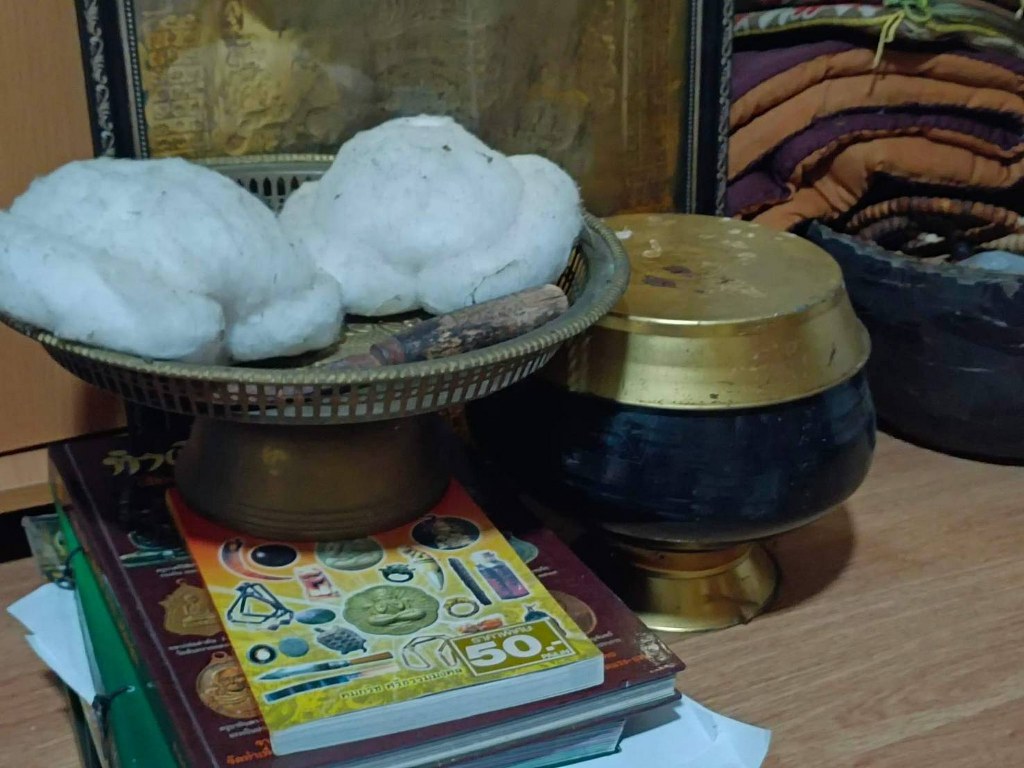 เต่าสำลี ขนาดบูชา หลวงปู่ครูบาชัยยะวงศา เต่าสำลีขนาดบูชานี้ ผมได้มา ๒ องค์ พร้อมกับบาตรน้ำมนต์ ๒ ใบ และประคำลูกหวายกับยันต์กันผี เป็นของลุงนะสึ อายุ ๖๕ ปี ท่านเป็นฆาราวาส ไม่ได้บวชแต่รับใช้หลวงปู่ครูบาชัยยะวงศาระหว่างปี ๒๕๓๐ - ๒๕๔๐