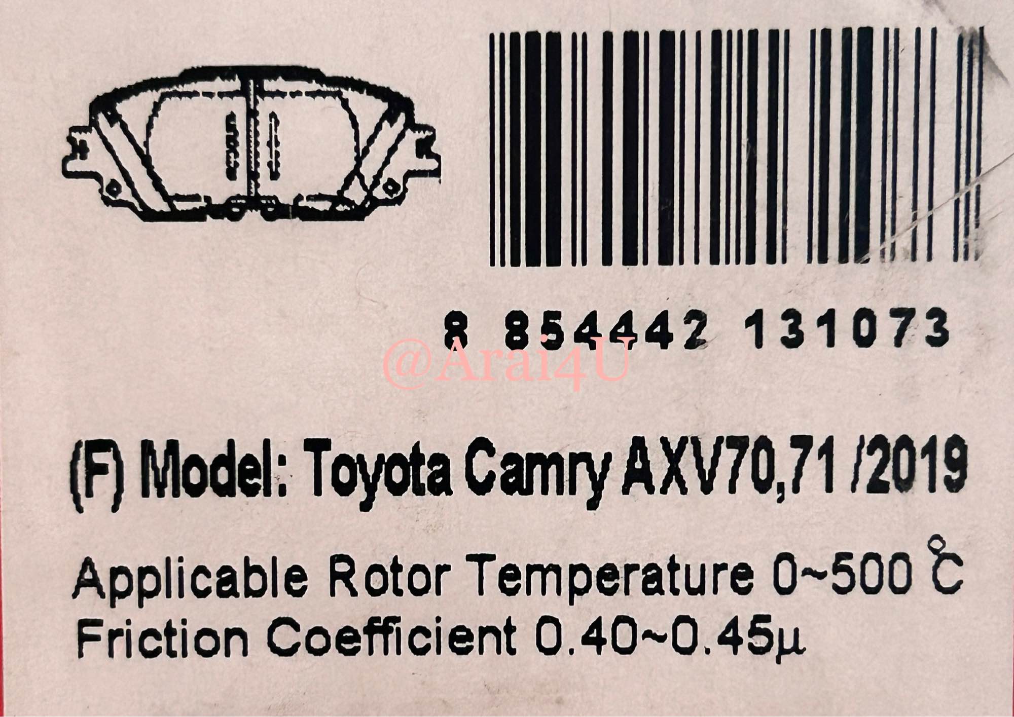 ผ้าเบรคหน้า TOYOTA CAMRY AXV70/2019,CROSS