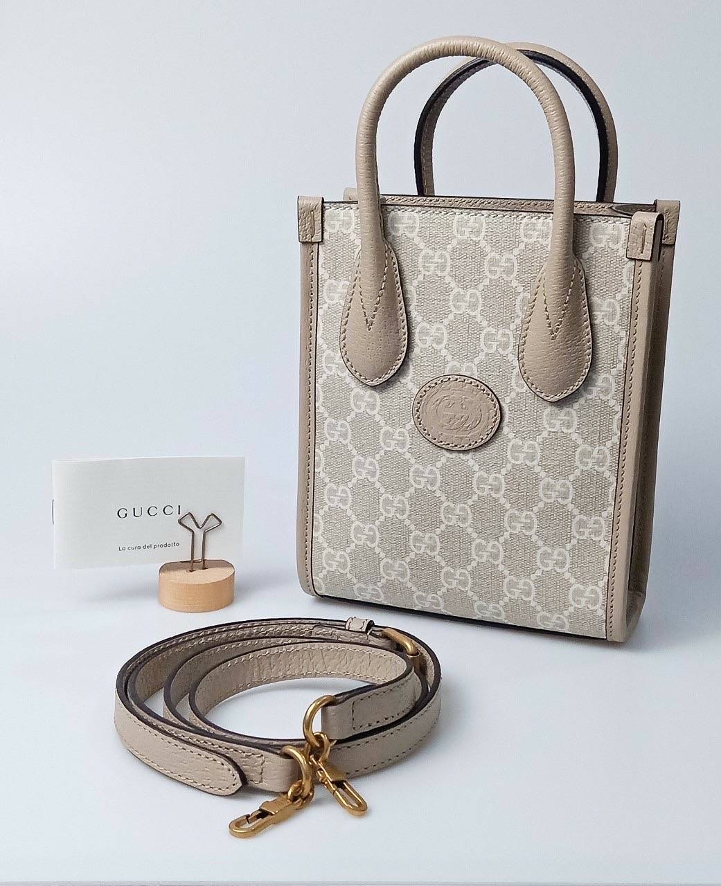 โปรโมชั่นสุดคุ้ม ใครได้ไปขายต่อกำไรล้วนๆ New Gucci mini tote สายถอดได้ ปรับได้ ขนาด 6.3"W x 7.8"H x 2.75"D
