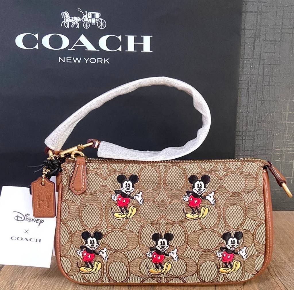 New Coach Disney X Coach Nolita 19 In Signature Jacquard With Mickey Mouse Print ขนาด 7 1/2" (L) x 4 1/2" (H) x 2" (W)