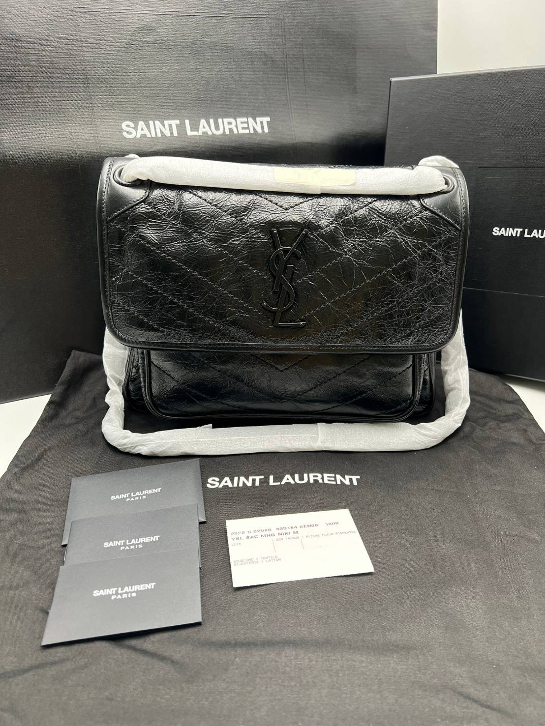 NEW YSL NIKI MEDIUM CHAIN BAG IN CRINKLED VINTAGE LEATHER 28 X 20 X 8,5 CM / 11 X 7.8 X 3.3 INCHES