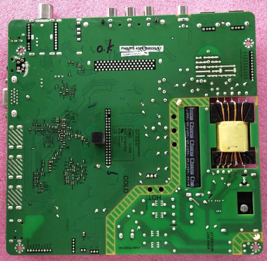 วันบอร์ดทีวี ฟิลลิปส์ PHILIPS ของแท้ถอดจากเครื่อง รุ่น43PFT5853S/67 พาร์ท MSD6A348-T8C2 จอ LC430DUY(SH)(A1) TCON 6870C-0532A