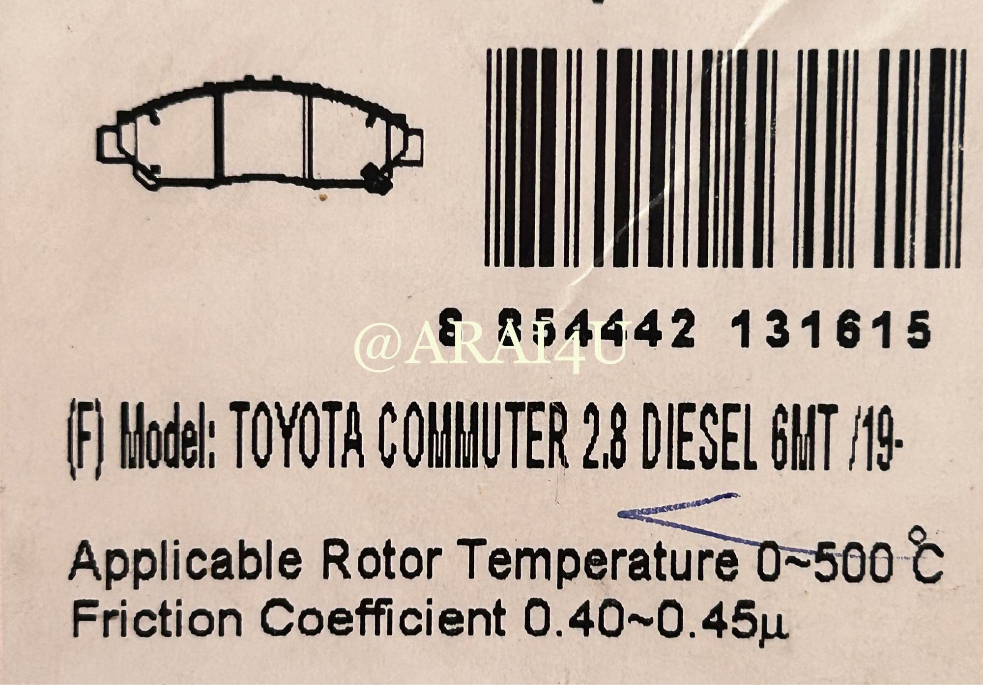 ผ้าเบรคหน้า TOYATA NEWCOMMUTER 2.8 DIESEL 6MT