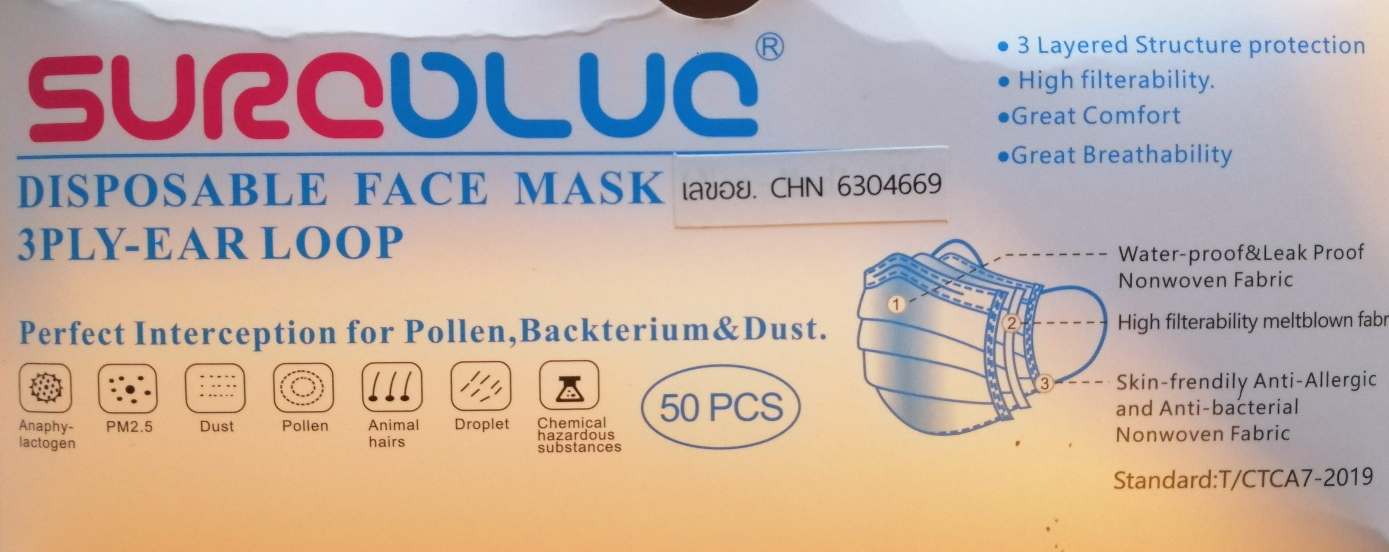 Sureblue Disposable Face Mask 3 Ply Earloop