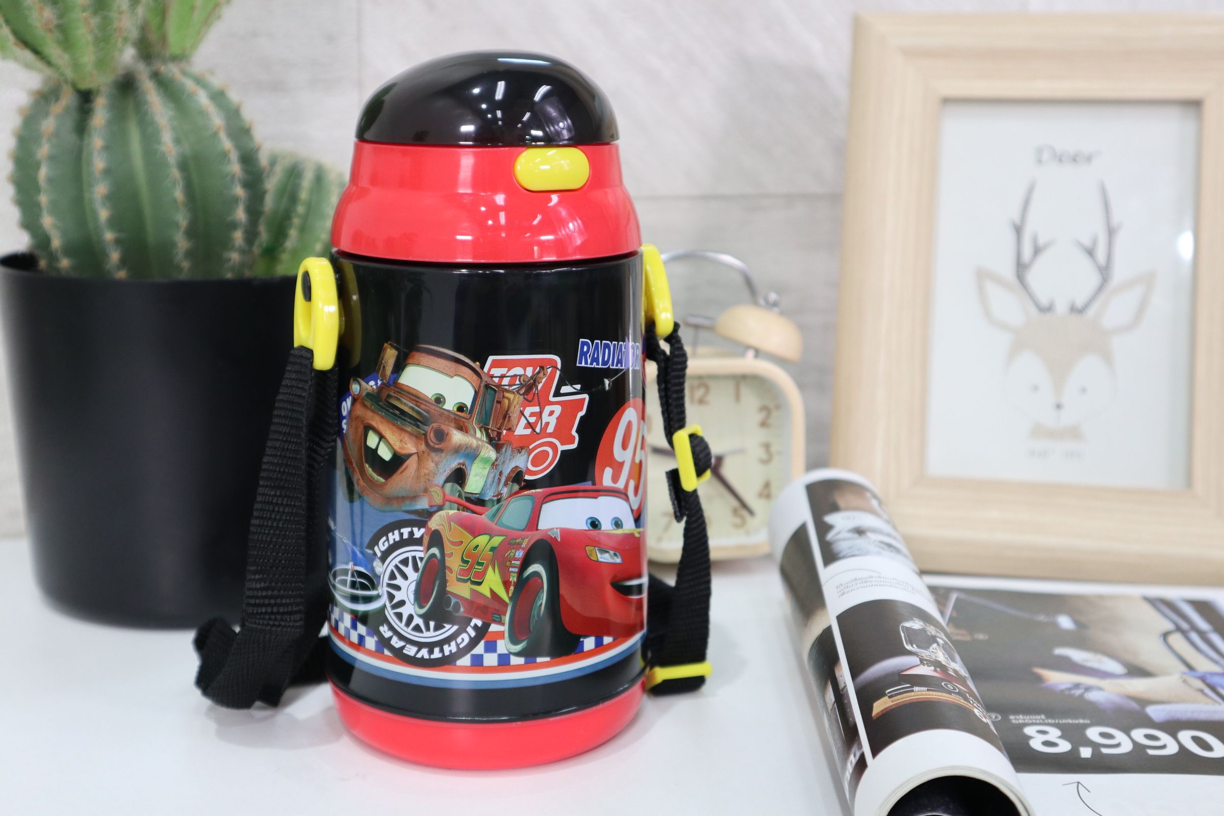 Water Bottle กระติกน้ำสำหรับเด็ก มีสายคล้องและหลอด Cars JP Quality 400ml 9x9x19 cm