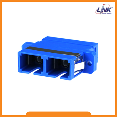 SC DUPLEX ADAPTER, SM, Ceramic Sleeve Blue Housing