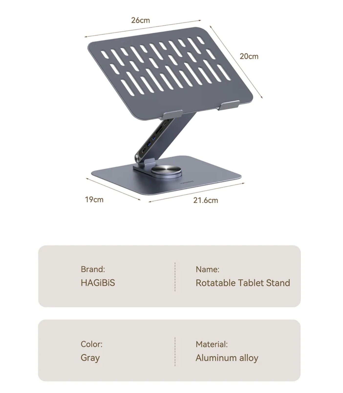 Hagibis LTP01H Laptop Stand with Multifunction adapter HDMI SDcard Aux USB C PD