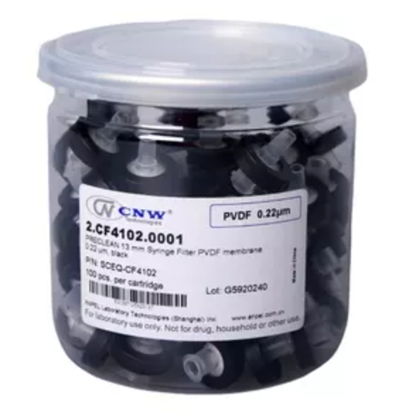 13 mm. 0.22 um PVDF (hydrophobic) Syringe filter (100/pk) P/N 2.CF4102.0001