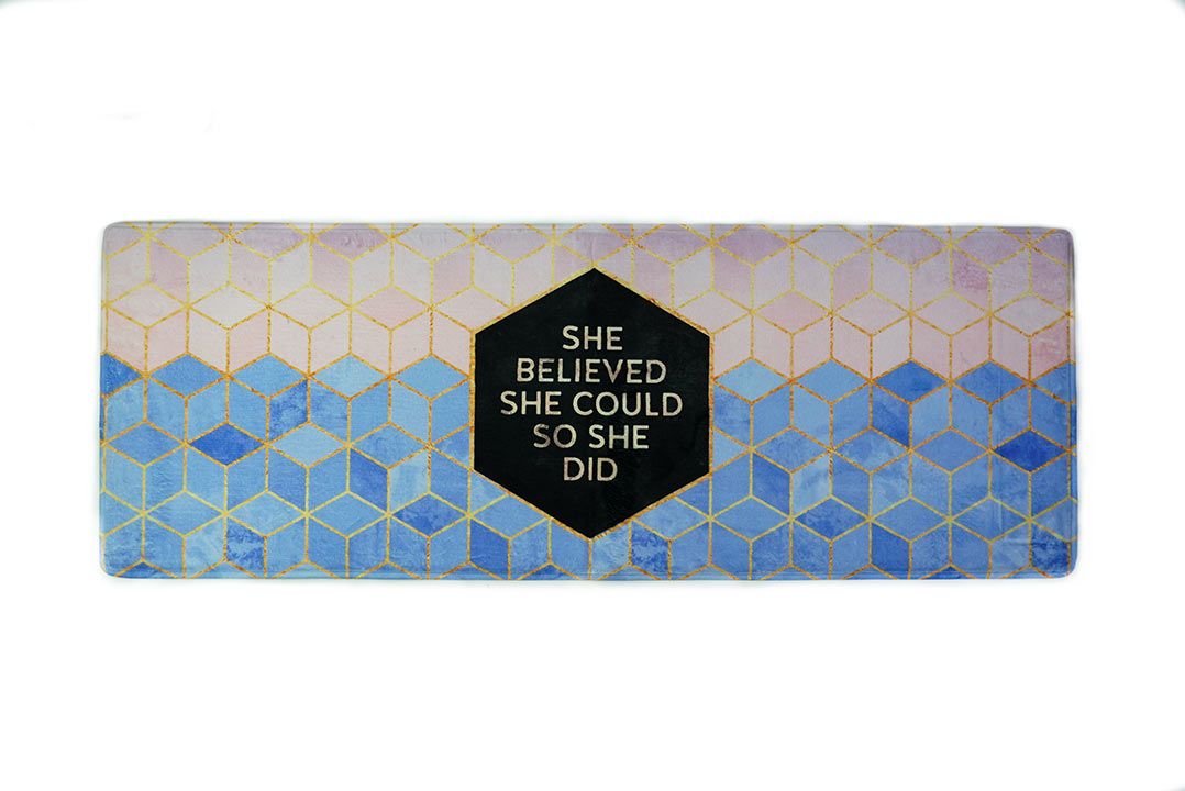 Door mat พรมเช็ดเท้า ลายหกเหลี่ยมขาวฬ้า Hexagon White-Blue 44x120x2 cm