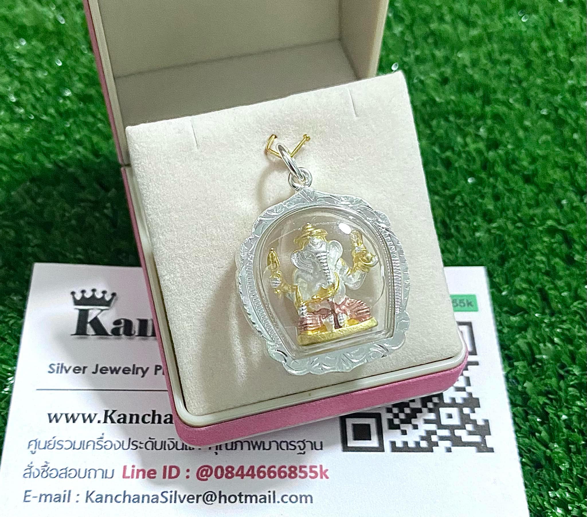 จี้เงินแท้ พระพิฆเนศ ขนาดประมาณเหรียญ 10 บาท