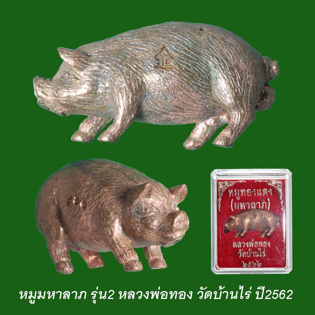หมูมหาลาภ รุ่น2 หลวงพ่อทอง วัดบ้านไร่ ปี62 เนื้อทองแดง หมูประสบการณ์