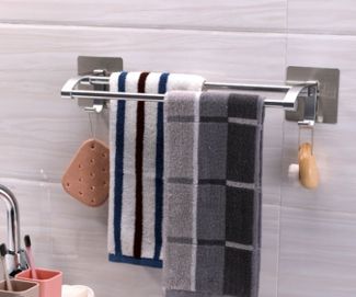 Double towel bar ราวแขวนผ้าขนหนู ราวคู่ ติดผนัง 10x45x10 cm