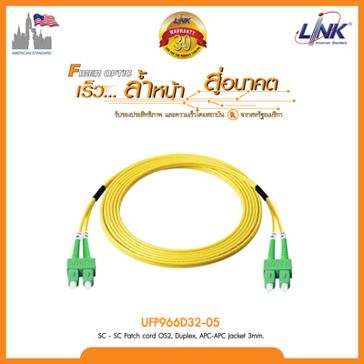 SC - SC Patch cord OS2, Duplex, APC-APC Jacket 3mm.