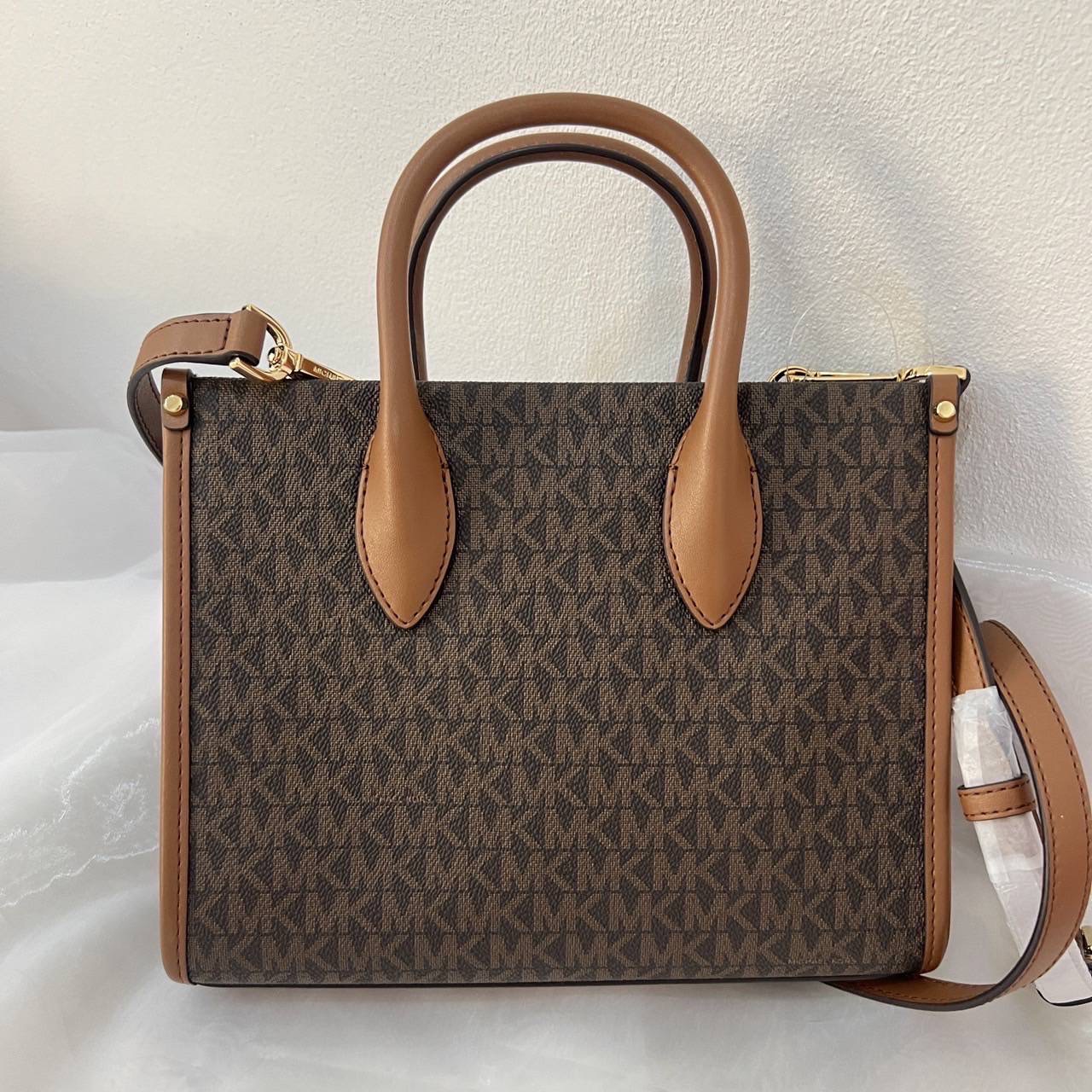 New Michael Kors Mirella Small Crossbody Tote Bag - Brown Gold HW - ขนาด 9.25”W X 7.75”H X 3.75”D