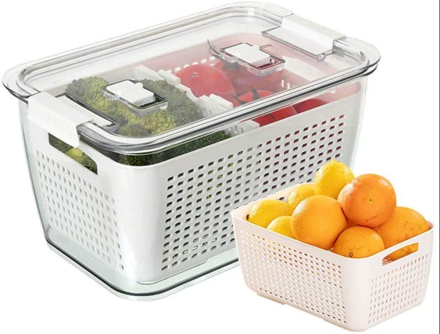 Draining box SHINMOYAMA กล่องจัดเก็บในตู้เย็น เก็บผัก ผลไม้ 4.5 L 18x28x14 cm สีขาว