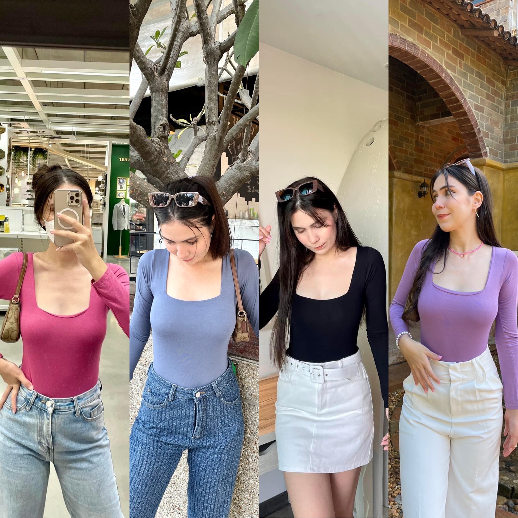 🖤Maylyn Bodysuit🖤 บอดี้สูทแขนยาวคอเหลี่ยมเก๋ๆ มีกระดุมแป้กใส่ง่ายถอดง่าย ผ้าเรย่อนซับ ใส่สวยมากค่ะ