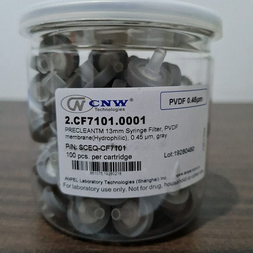13 mm. 0.45 um PVDF (hydrophilic) Syringe filter (100/pk) P/N 2.CF7101.0001