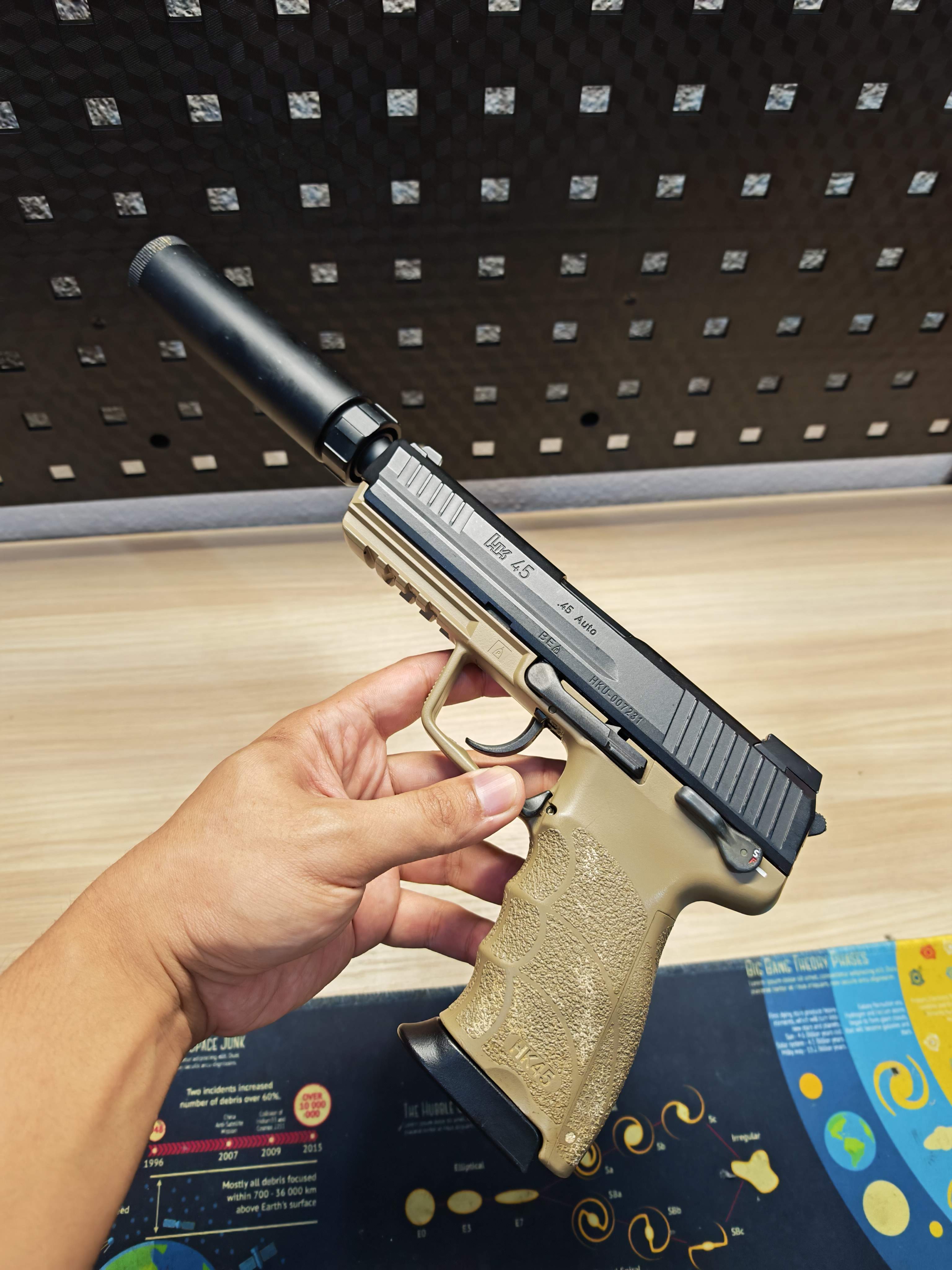 Tokyo Marui HK45 Tactical Two Tone + เก็บเสียง GBB BB Gun บีบีกัน แบบแก๊ส ปืนอัดลม มือสอง Airsoft Gun