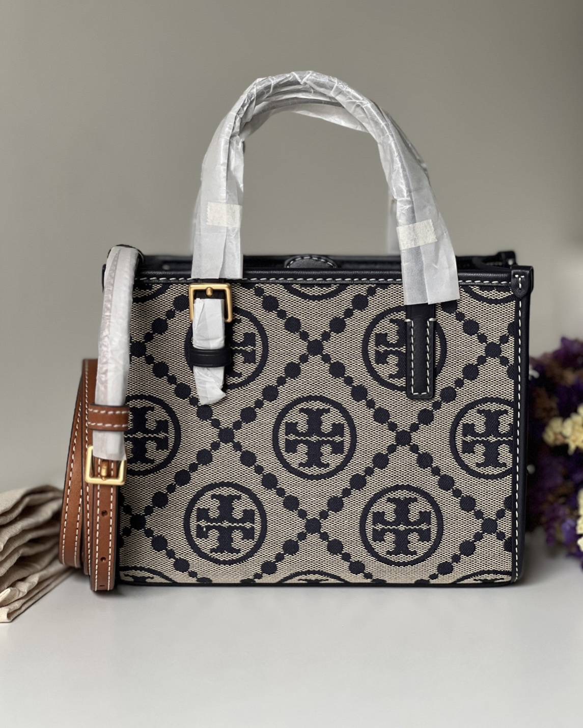 New Tory Burch Mini T Monogram Square Tote Sz. 7.5” (L) x 6” (H) x 2” (D)
