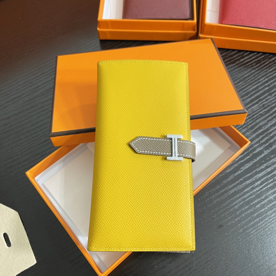 [Pre-order]กระเป๋าสตางค์ Hermes Bearn bi-fold wallet Bi-color Jaune d'or/Etoupe Epsom leather Silver hardware full handmade 100% คุณภาพ VIP เกรดดีที่สุด