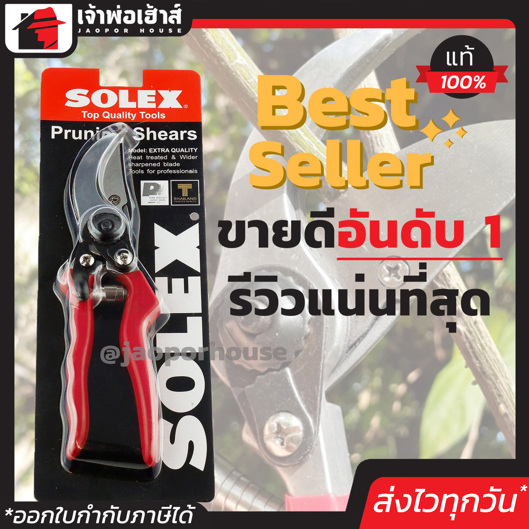 กรรไกรตัดกิ่ง Solex 8 นิ้ว กรรไกรตัดกิ่งไม้ กันไกรตัดกิ่ง กรรไกรแต่งกิ่ง กรรไกรตัดแต่งกิ่ง คีมตัดกิ่งไม้ โซเล็กซ์ I55-04