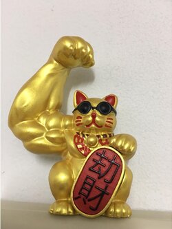 แมวกวัก กล้ามโต กวักทรัพย์ กวักโชค แมวนางกวัก แมวนำโชค รุ่นทรงพลัง ของตกแต่งบ้าน ของมงคล (ขนาดเล็กS)
