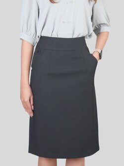 กระโปรงปิยารัตน์ ทรงสอบ ธนู ผ้าสลาฟ สีดำ ไซส์ S-5XL ความยาว 24 นิ้ว สำหรับข้าราชการ