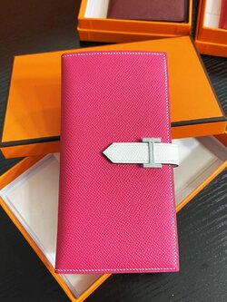 [Pre-order]กระเป๋าสตางค์ Hermes Bearn Souffle Rose tyrien/White Epsom leather Silver hardware full handmade 100% คุณภาพ VIP เกรดดีที่สุด