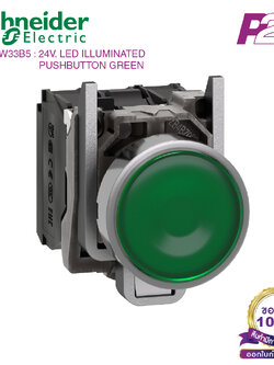 XB4BW33B5 : สวิตซ์ปุ่มกดมีไฟ แบบ LED, Ø22mm, แบบโลหะ, สีเขียว, 1NO+1NC, 24VAC/DC - Schneider Electric - Illuminated Push Buttons by pik2pak.com