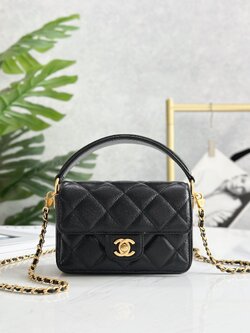 [Pre-order] Chanel Mini Flap Bag With Top Handle Grained Shiny Calfskin & Gold-Tone Metal Black งาน VIP คุณภาพที่ดีที่สุด