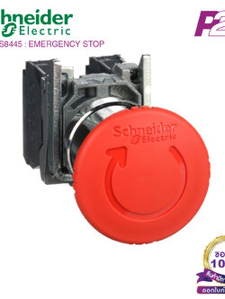 XB4BS8445 : Emergency stop switching off, Harmony XB4, metal, red mushroom, 40mm, 22mm, trigger latching turn to release, 1NO+1NC