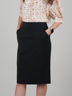 กระโปรงปิยารัตน์ ทรงตรง 2 กระเป๋า ผ้านาโน สีดำ ไซส์ S-5XL ความยาว 24 นิ้ว สำหรับข้าราชการ