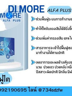 ดิมอร์ อัลฟ่า พลัส Di More Alfa Plus ฟื้นฟูไต ไตเสื่อม โรคไต ไตวาย ปวดหลัง ปวดเอว ลดบวม ปัสสาวะเป็นฟอง คันตามตัว เหนื่อยเพลีย
