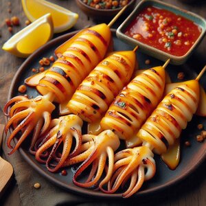 แจกฟรี!! รูปปลาหมึกย่างสุดอร่อย ย่างบนเตาร้อนๆ พร้อมกับน้ำจิ้มสุดแซ่บรสเด็ด เนื้อหมึกเด้งๆ โดนใจแน่นอน!!🐙🦑❤️
