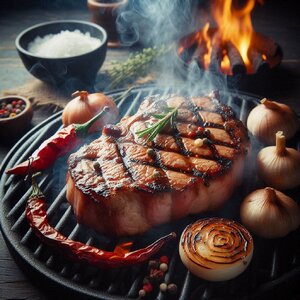 แจกฟรี! รูปสเต็กหมูย่างบนเตาร้อนๆ หอมกลมกล่อม อร่อยโดนใจสุดๆ 🐖🍴❤️