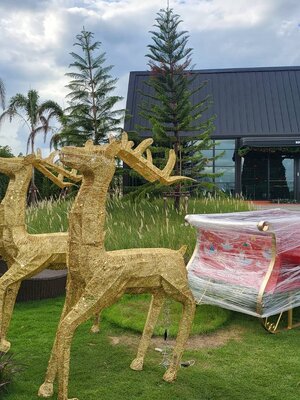 รถเลื่อนลากกวางเรนเดียร์พร้อมราชรถ กวาง2เมตร รถคนขึ้นนั่งได้